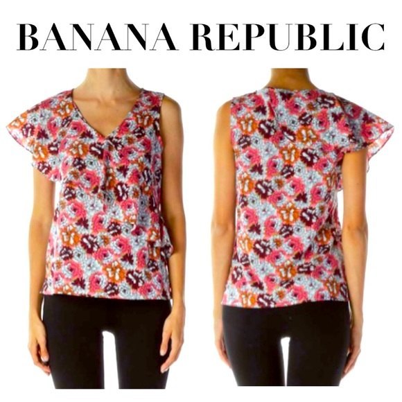 Banana Republic One Shoulder Ruffle Sleeve Floral Blouse Size Small - Picture 1 of 6